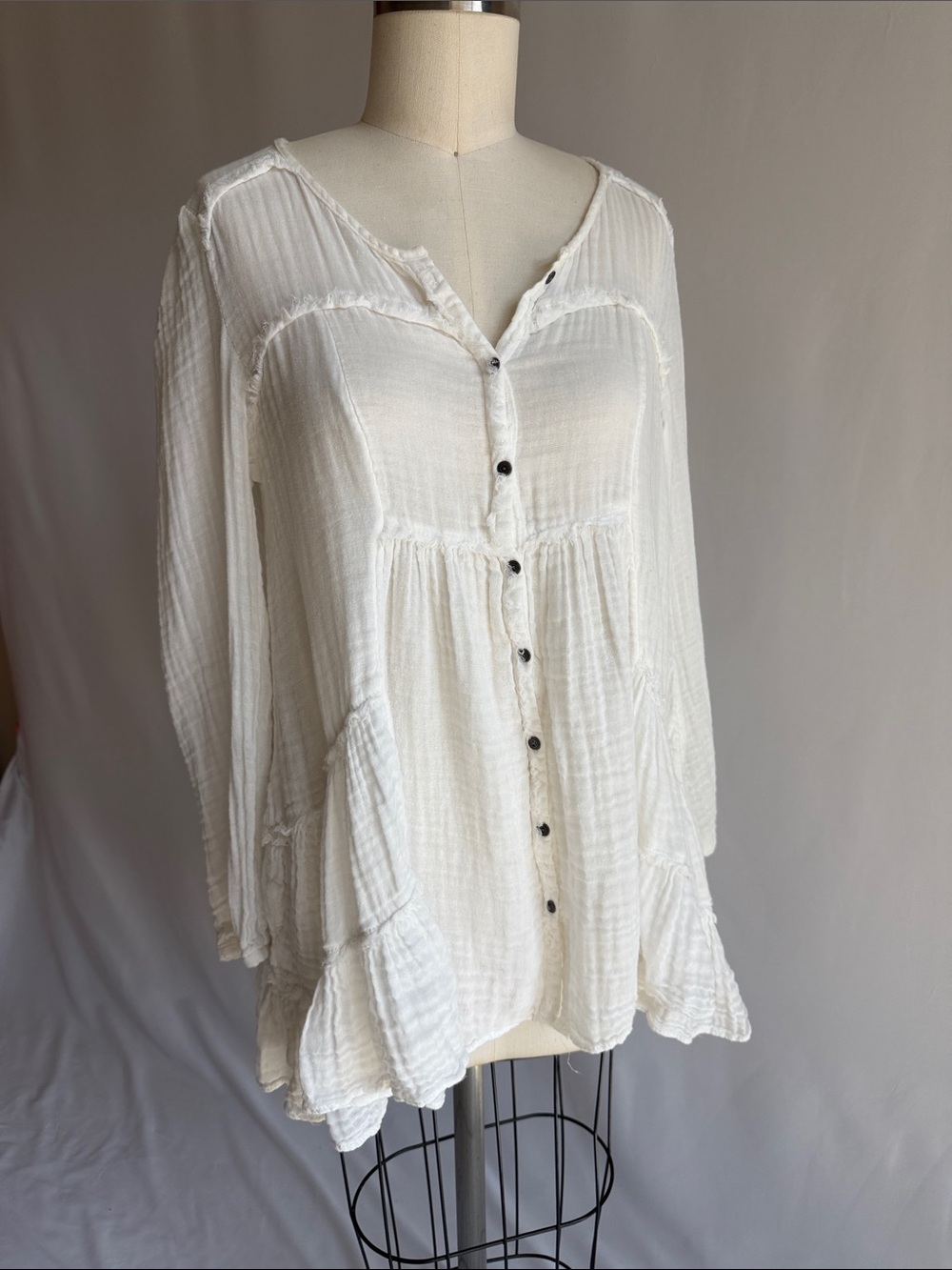 Free People Ivory Gauze Button-Front Tunic